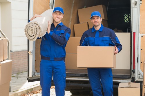 Customer service representative discussing furniture pick-up options