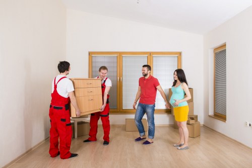 Professional packers handling household items